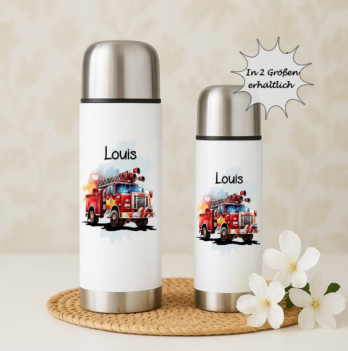 Personalisierte Thermoskanne Feuerwehrauto aus Edelstahl für Kinder mit Namen, für Schule &  Kindergarten - CreativMade 