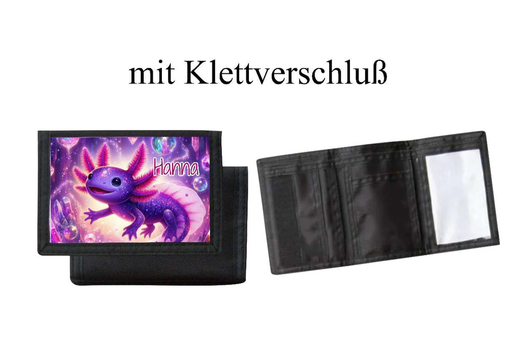 Kinder Geldbeutel personalisiert Axolotl – Geldbörse mit Namen Klettverschluss oder Reißverschluss Porte­mon­naie - CreativMade