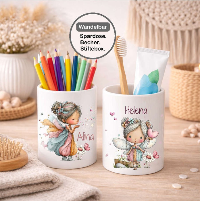 Kinder Spardose mit Name Fee – Personalisierte Spardose für Kinder Keramik mit Bambusdeckel für Mädchen | CreativMade .