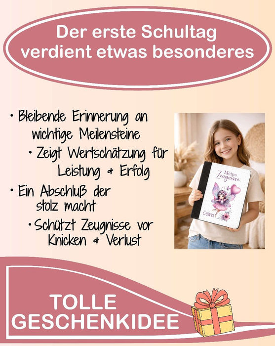 Personalisierte Zeugnismappe mit Namen Fee – Mappe für Schulzeugnisse A4 | Geschenk zur Einschulung Mädchen - CreativMade
