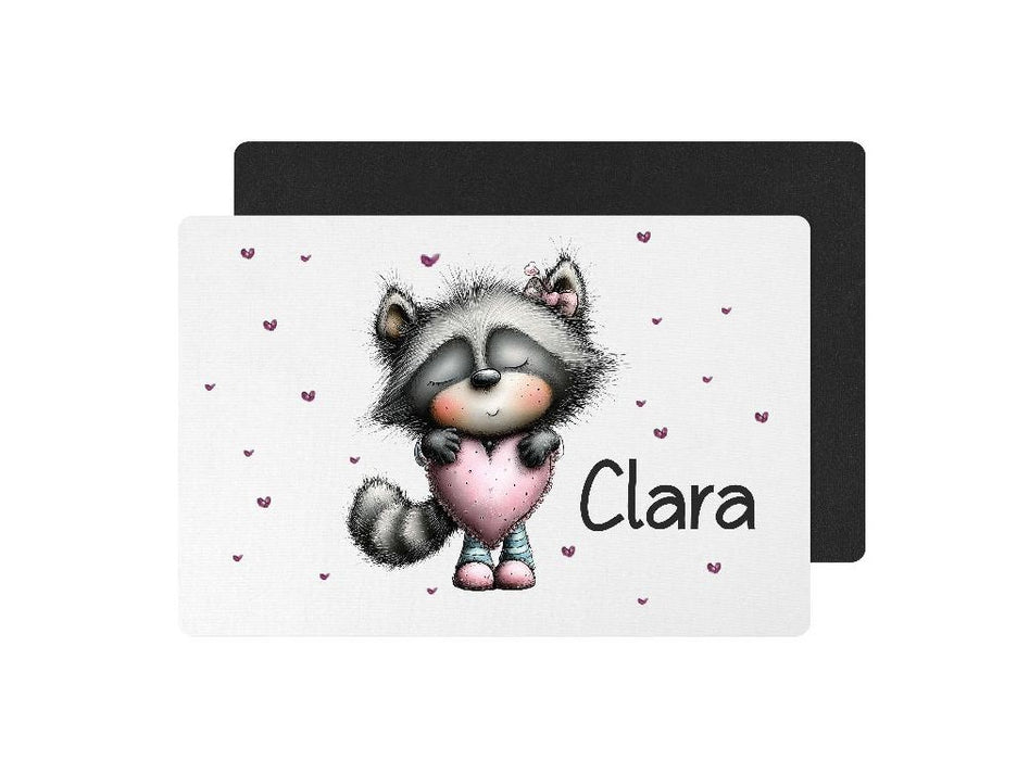 Tischset Kinder Waschbär rutschfest personalisiert mit Name Platzdeckchen Platzset abwischbar - CreativMade 