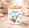Kinder Spardose mit Name Rakete – Personalisierte Spardose für Kinder Keramik mit Bambusdeckel für Jungen | CreativMade .