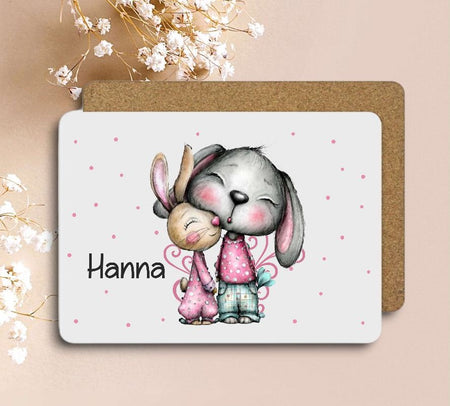 Tischset Kinder Hase rutschfest personalisiert mit Name Platzdeckchen Platzset abwischbar - CreativMade 