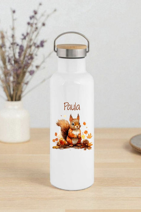 Personalisierte Kinder Trinkflasche mit Namen Eichhörnchen – Edelstahl Thermosflasche auslaufsicher für Kindergarten & Schule - CreativMade