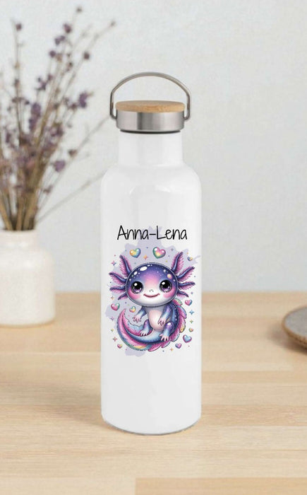 Personalisierte Kinder Trinkflasche mit Namen Axolotl – Edelstahl Thermosflasche auslaufsicher für Kindergarten & Schule - CreativMade