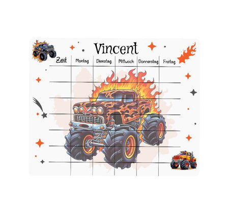 Personalisierter Stundenplan mit Name Monstertruck Jungen abwischbar Einschulung - CreativMade