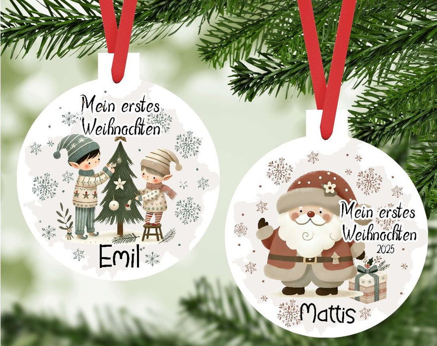 Personalisierter Christbumschmuck & Weihnachtsbaumanhänger Baby – Mein erstes Weihnachten mit Namen aus Aluminium – Geschenkidee zur Weihnachtsdeko - CreativMade 