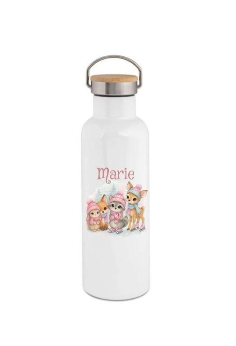 Personalisierte Kinder Trinkflasche mit Namen Waldtiere – Edelstahl Thermosflasche auslaufsicher für Kindergarten & Schule - CreativMade