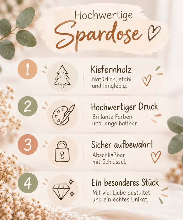 Personalisierte Kinder Spardose mit Namen - Holzspardose für Kinder