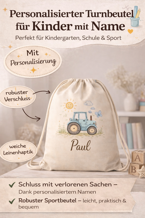 Kinder Turnbeutel mit Namen personalisiert – Einhorn Sportbeutel für Kindergarten, Schule und Schwimmen - CreativMade