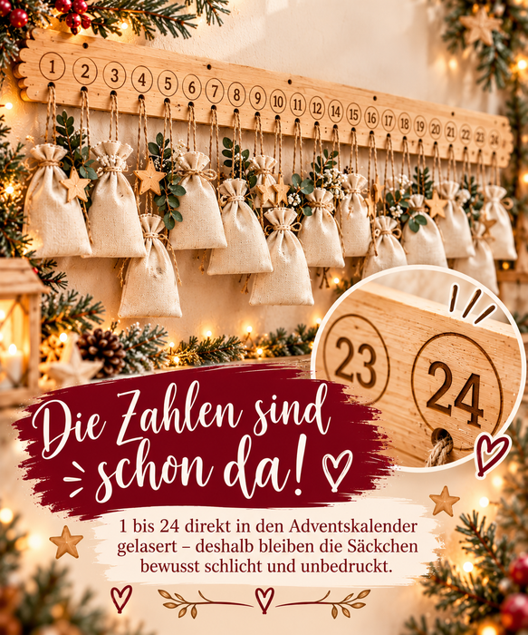 Personalisierter Adventskalender aus Holz mit Namen Pferd für Mädchen– zum Befüllen mit oder ohne Säckchen | CreativMade .
