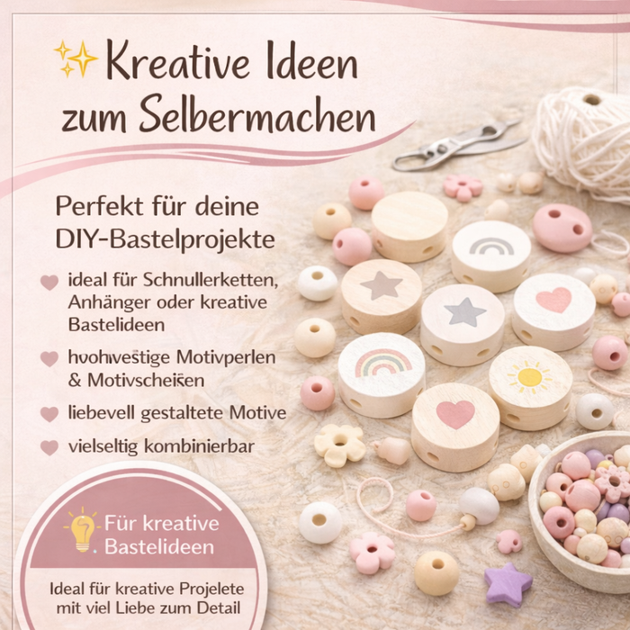 Motivperle & Motivscheibe aus Holz Regenbogen Einhorn– Bastelmaterial für Schnullerketten, Anhänger & kreative DIY-Ideen - CreativMade