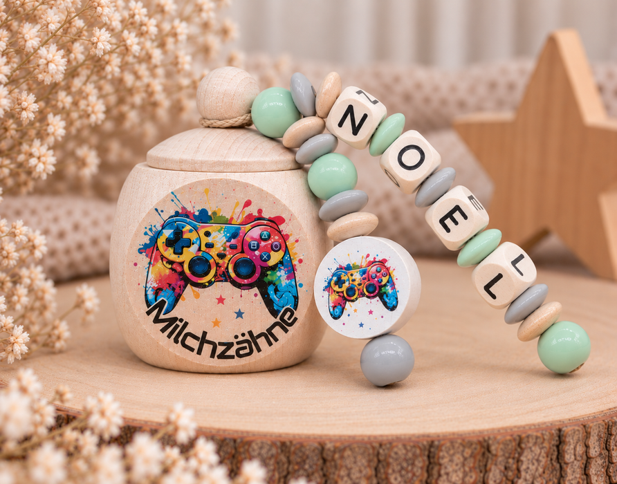 Milchzahndose personalisiert mit Namen Controller Jungen Zahndose mit Namen - CreativMade