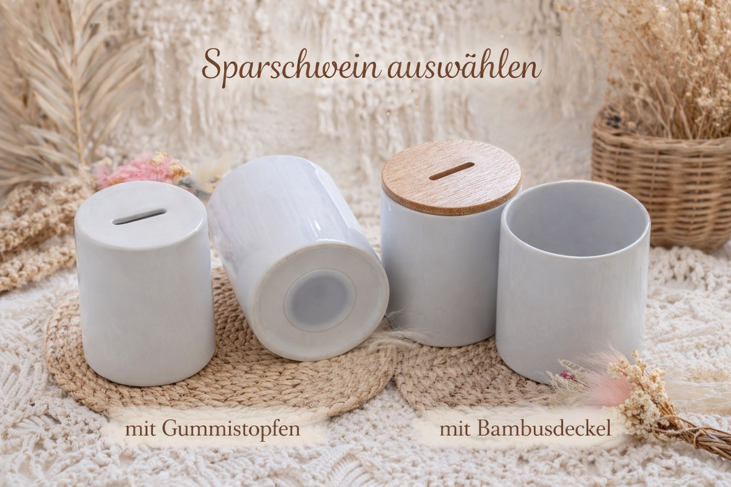 Kinder Spardose mit Name Löwe – Personalisierte Spardose für Kinder Keramik mit Bambusdeckel für Jungen oder Mädchen Waldtiere Safari Tiere Zootiere - CreativMade