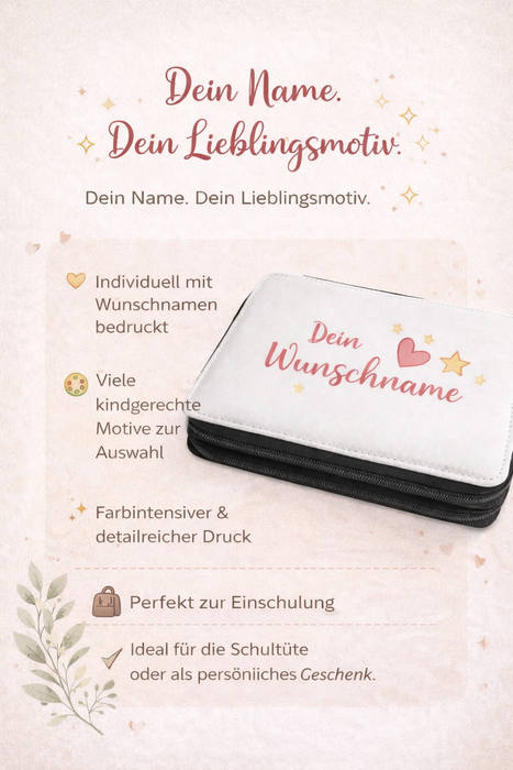 Personalisiertes Federmäppchen mit Name Pferd Mädchen Geschenk Einschulung Federmappe Federpenal - CreativMade