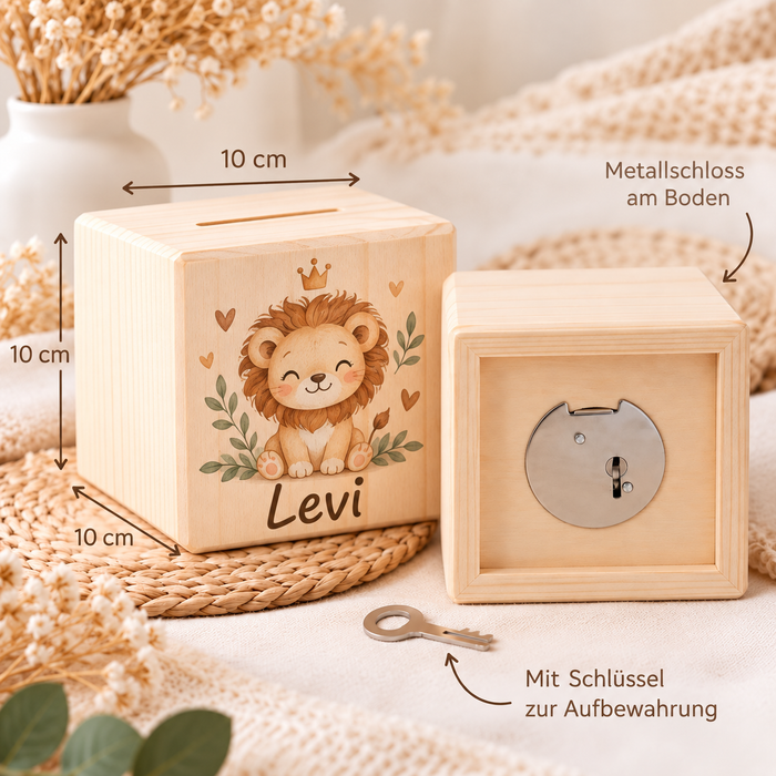 Personalisierte Kinder Spardose mit Namen - Holzspardose für Kinder