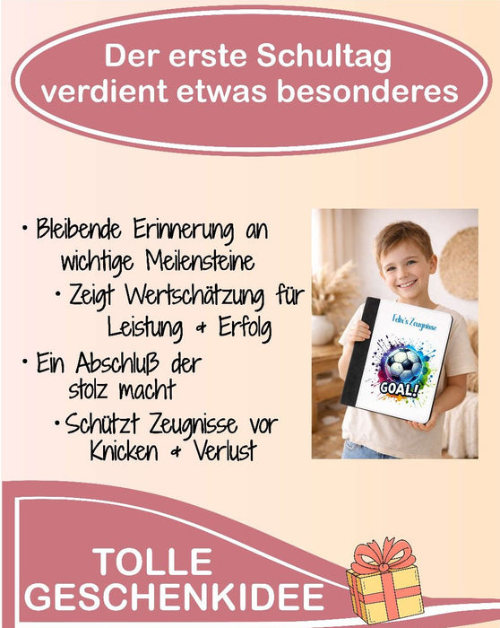 Personalisierte Zeugnismappe mit Namen Fußball – Mappe für Schulzeugnisse A4 | Geschenk zur Einschulung Jungen - CreativMade 