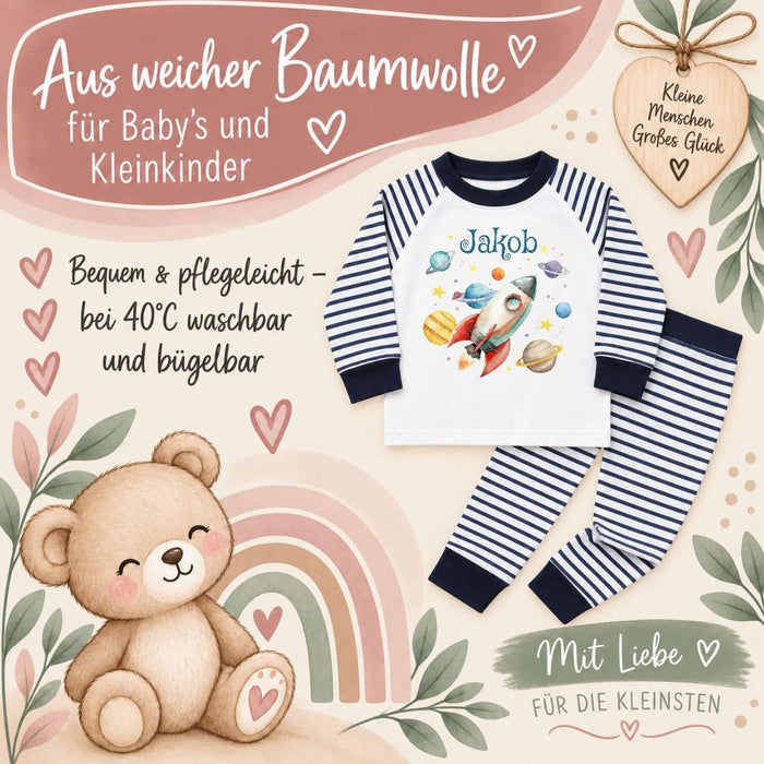 Kinder Schlafanzug mit Namen Rakete – Personalisierter Pyjama für Jungen | CreativMade .