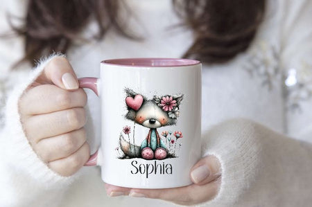 Kindertasse personalisiert mit Namen Fuchs Mädchen Emaille Keramik Kunststoff Geschenk - CreativMade 
