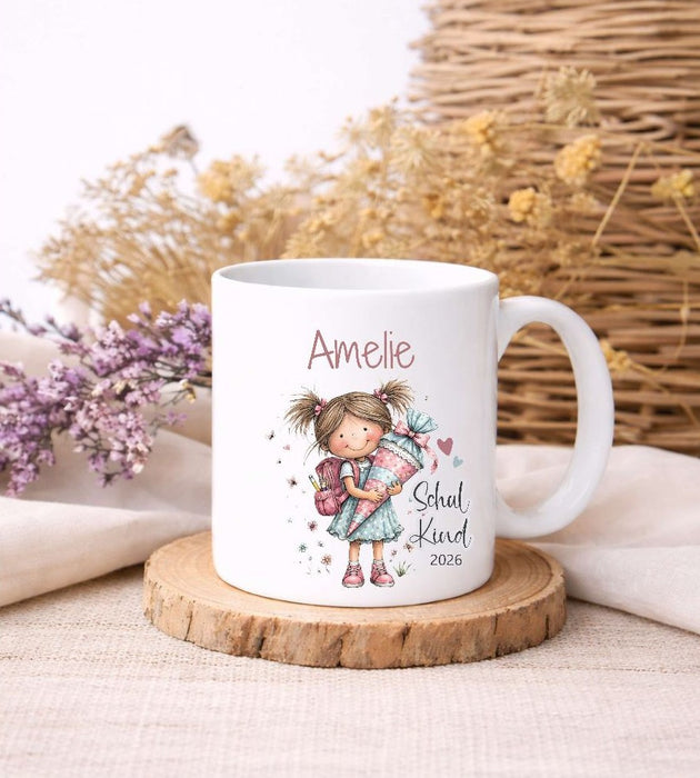 Personalisierte Einschulungstasse Mädchen mit Büchern Schulkind Tasse mit Name - CreativMade