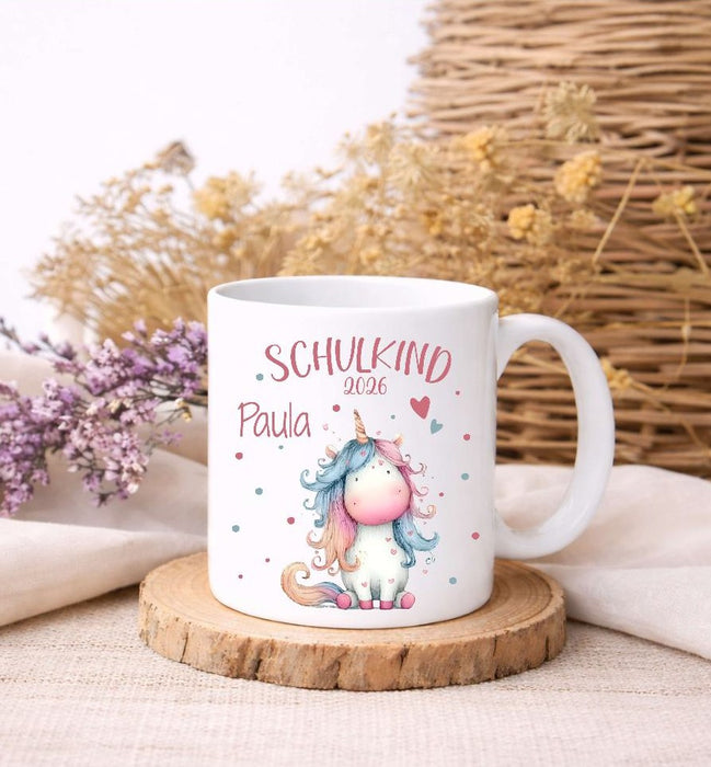 Schulkind Tasse personalisiert Einhorn Mädchen Einschulungstasse mit Name - CreativMade