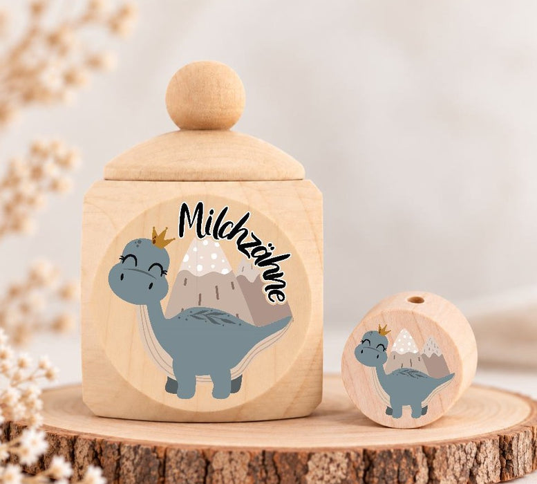 Milchzahndose Dinosaurier Vulkan Holz mit Motivscheibe | DIY & Kreativbedarf 6 x 4cm Zahndose (Kopie) | CreativMade .