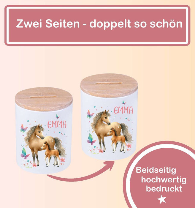 Kinder Spardose mit Name Einhorn – Personalisierte Spardose für Kinder Keramik mit Bambusdeckel für Mädchen | CreativMade .