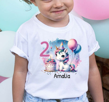 Kinder Geburtstagshirt personalisiert mit Namen Einhorn Mädchen erster Geburtstag Kinder T-Shirt Geburtstag - CreativMade