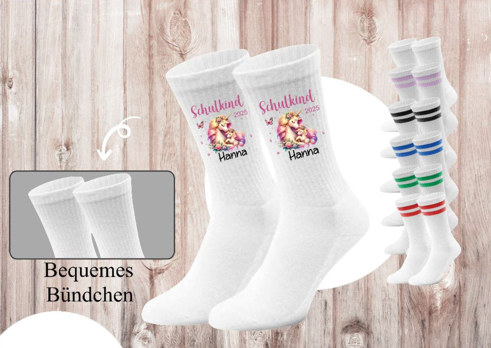 Kindersocken Einschulung Einhorn – 100 % Baumwolle Größe 27–36 Unisex - CreativMade