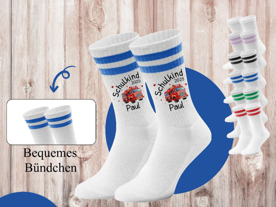 Kindersocken Einschulung Feuerwehr – 100 % Baumwolle Größe 27–36 Unisex - CreativMade
