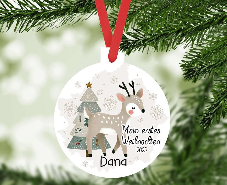 Personalisierter Christbumschmuck & Weihnachtsbaumanhänger Baby – Mein erstes Weihnachten mit Namen aus Aluminium – Geschenkidee zur Weihnachtsdeko - CreativMade 