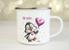 Kindertasse personalisiert mit Namen Pinguin Mädchen Emaille Keramik Kunststoff Geschenk - CreativMade 