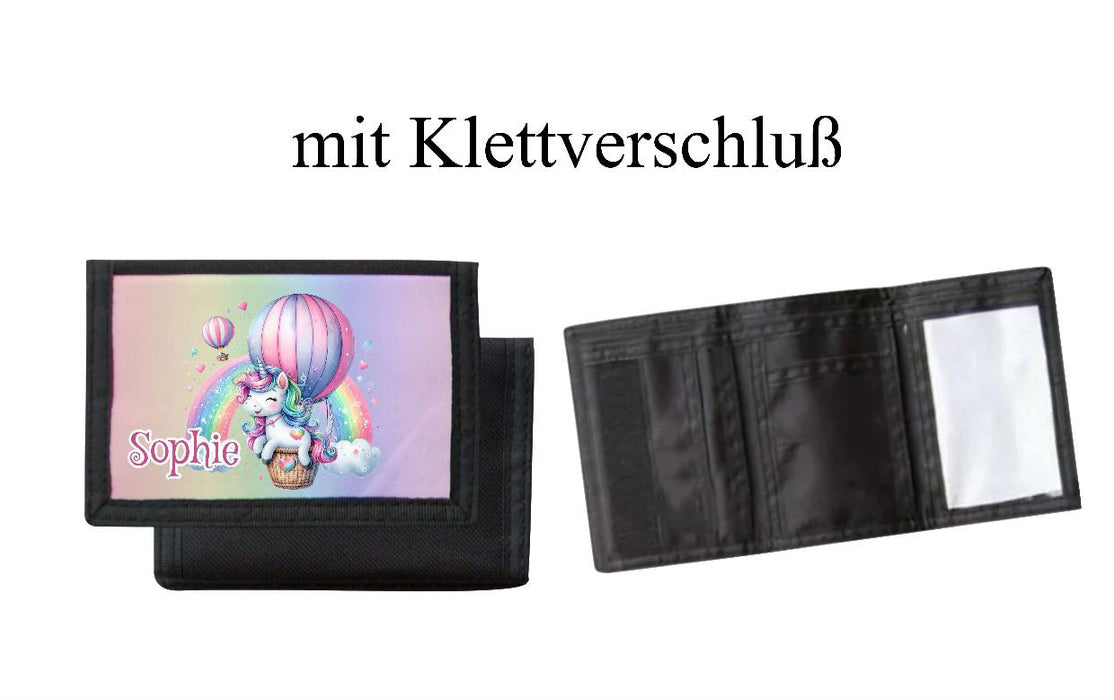 Kinder Geldbeutel personalisiert Einhorn – Geldbörse mit Namen Klettverschluss oder Reißverschluss Porte­mon­naie - CreativMade