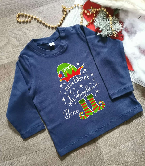 Mein erstes Weihnachten Outfit Wichtel Junge Weihnachtsshirt Baby Kinder Langarm - CreativMade 