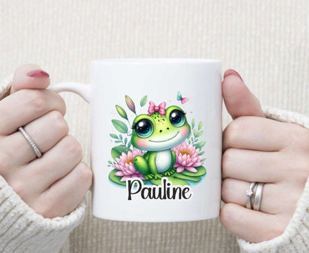 Tasse personalisiert Frosch mit Name Kinder Mädchen Einschulung Kindertasse Keramik oder Emaille - CreativMade 