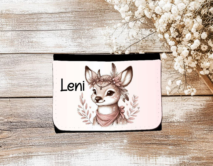 Kinder Geldbeutel personalisiert Reh – Geldbörse mit Namen Klettverschluss oder Reißverschluss Porte­mon­naie - CreativMade