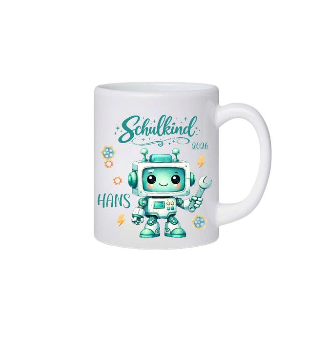 Schulkind Tasse personalisiert Roboter Jungen Einschulungstasse mit Namen Geschenk Einschulung Erstklässler - CreativMade