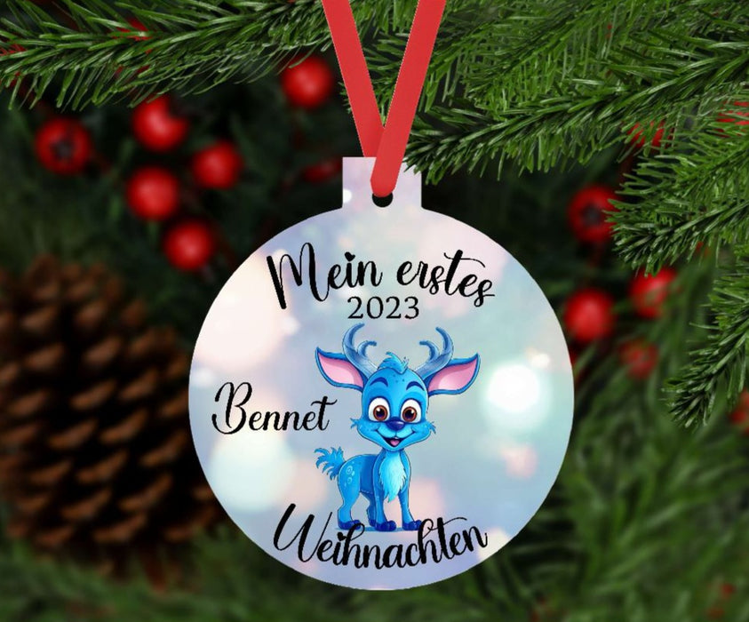 Mein erstes Weihnachten Rentier Weihnachtsbaum Anhänger personalisiert mit Name Junge Mädchen Christbaumschmuck Baby - CreativMade 
