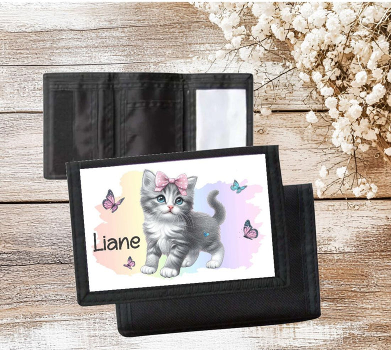 Kinder Geldbeutel personalisiert Katze – Geldbörse mit Namen Klettverschluss  Porte­mon­naie - CreativMade 