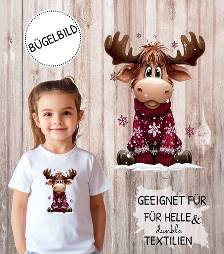 Bügelbilder für Kinder Elch – Weihnachtsmotive, Wintermotive & Herbstmotive zum Aufbügeln – DIY Textilaufbügler für Kleidung & Geschenke - CreativMade 