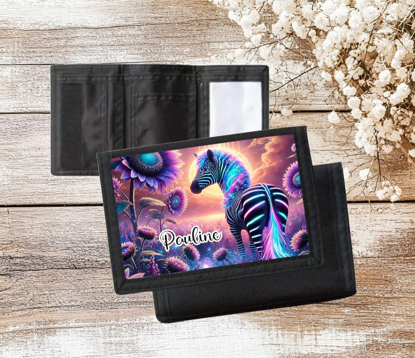 Kinder Geldbeutel personalisiert Zebra – Geldbörse mit Namen Klettverschluss Porte­mon­naie - CreativMade