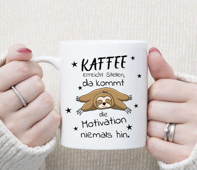 Tasse lustig humorvoll personalisiert Kaffee erreicht Stellen da kommt die Motivation nicht hin Spruch Emaillie oder Keramik witzig