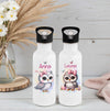 Personalisierte Trinkflasche Kinder Eule -  Edelstahl Trinkflasche mit Name - Strohhalm Geschenk Einschulung Geburtstag - CreativMade 