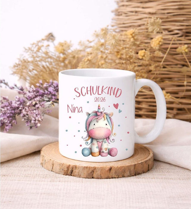 Schulkind Tasse personalisiert Einhorn Mädchen Einschulungstasse mit Name - CreativMade