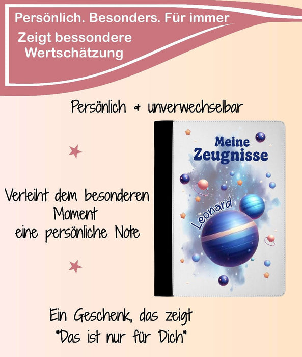 Personalisierte Zeugnismappe mit Namen Planeten – Mappe für Schulzeugnisse A4 | Geschenk zur Einschulung Jungen - CreativMade 