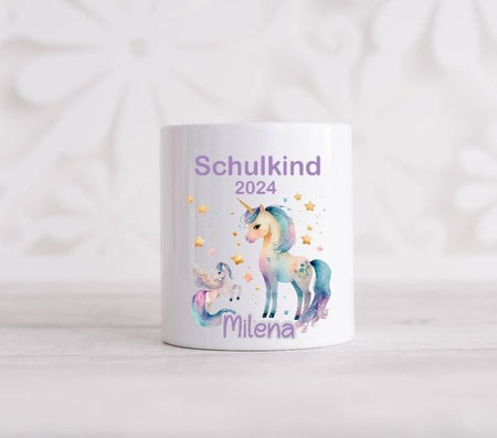 Kinder Spardose personalisiert Schulkind Einhorn Pferd mit Name Mädchen Keramik Geldgeschenk Sparbüchse - CreativMade 