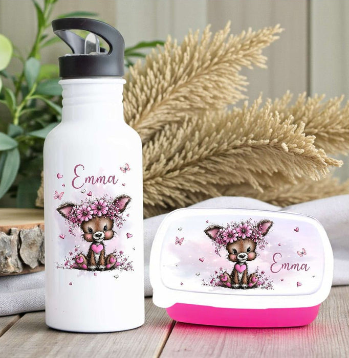 Kindergarten Set personalisiert Reh – Rucksack, Trinkflasche & Brotdose mit Namen Kitakind - CreativMade 
