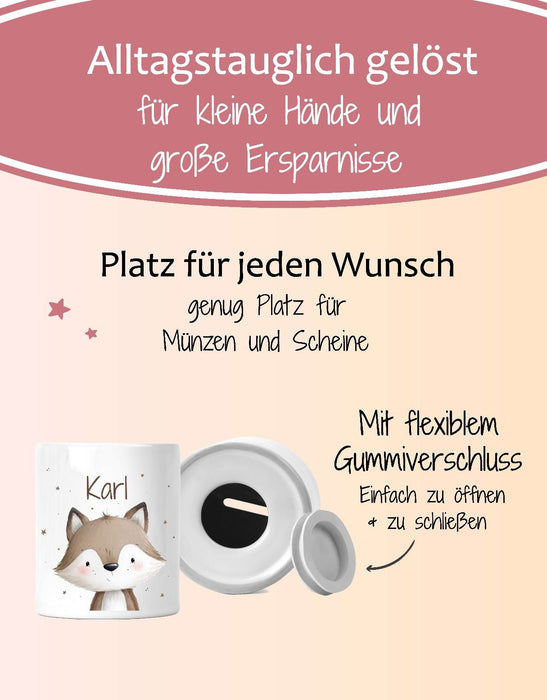 Personalisierte Kinderspardose mit Namen Eule – Keramik Spardose zur Einschulung, Geburt oder Taufe - CreativMade