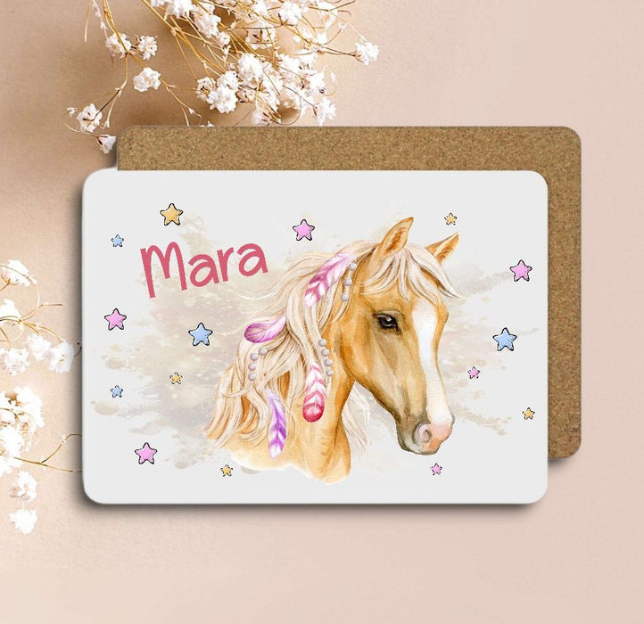 Kinder Tischset personalisiert mit Namen Pferd abwischbar und rutschfest Platzdeckchen Platzset  Tischunterlage - CreativMade 