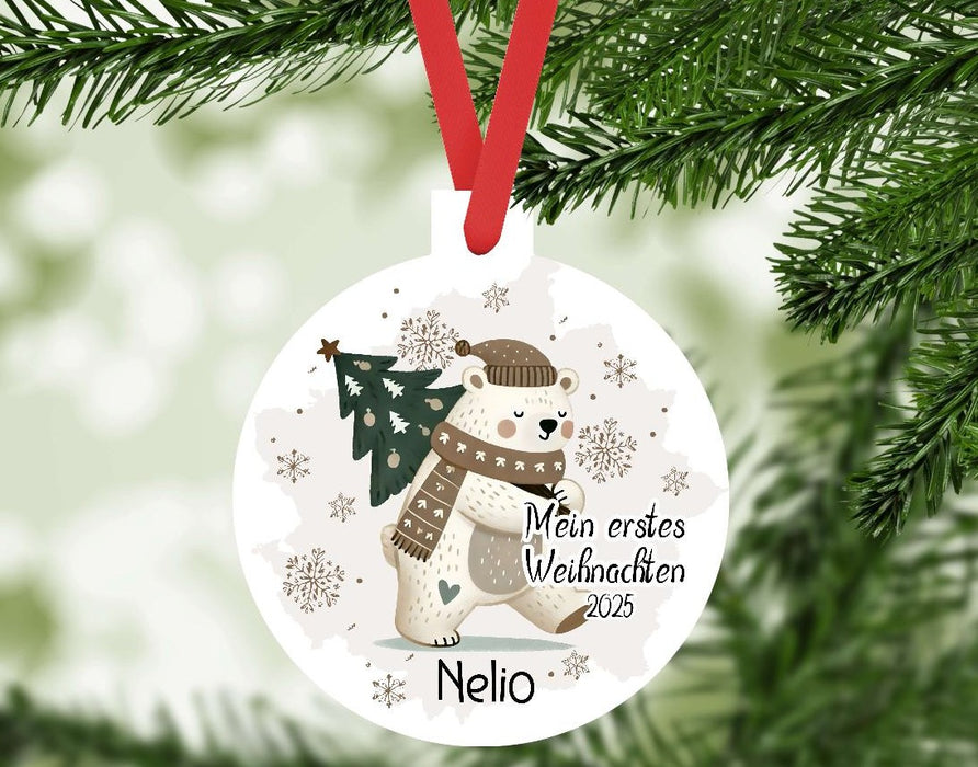 Personalisierter Christbumschmuck & Weihnachtsbaumanhänger Baby – Mein erstes Weihnachten mit Namen aus Aluminium – Geschenkidee zur Weihnachtsdeko - CreativMade 